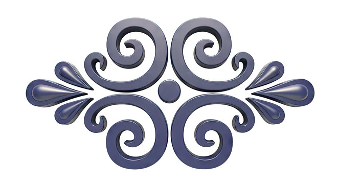 Ornate Swirl and Tear Drop Decorative Element in Dark Blue