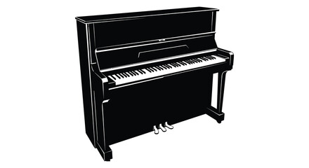 Black upright piano isolated on a white background a striking silhouette © nhpvect02