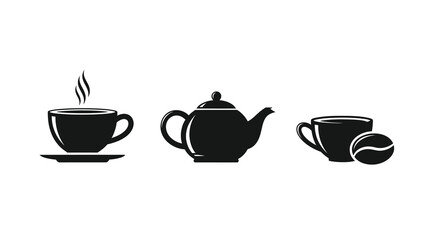 Black coffee teapot and cup designs presented as a striking silhouette © MSTMARIA