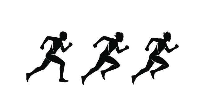 Three runners in dynamic poses a striking black silhouette