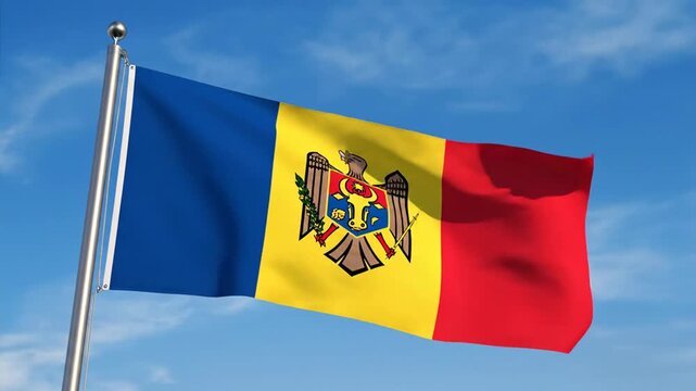 Moldovas Vibrant Flag Waving Proudly Against a Clear Blue Sky.