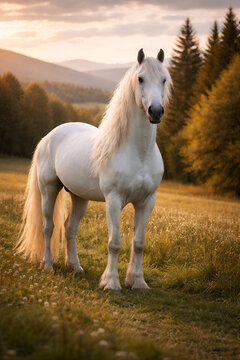 Majestic White Horse Isolated on Black Background with Dramatic Lighting