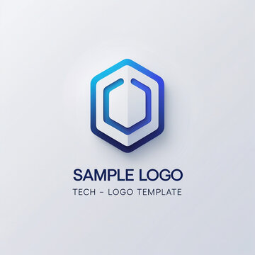 Abstract hexagonal tech logo template with blue and white gradient