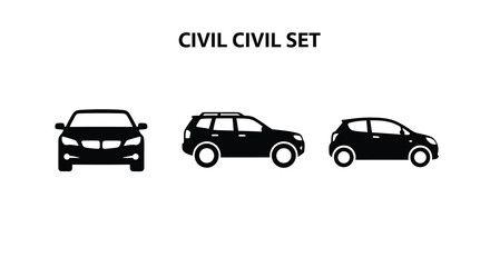 Fototapeta premium Three cars displayed in a row black shapes minimalist silhouette