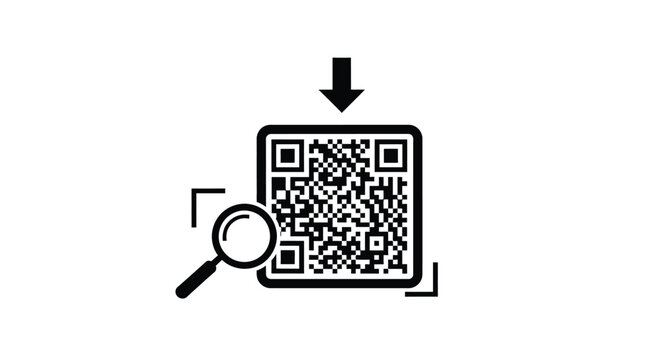 Qr code with magnifying glass and frame a dark silhouette