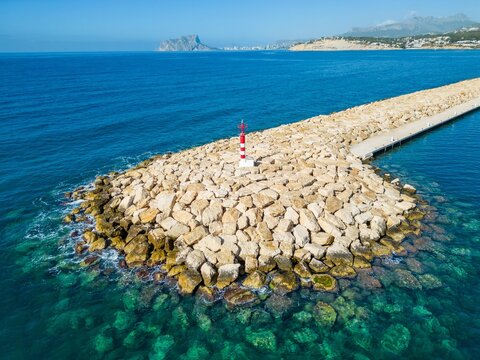 Summer Sea view of Moraira breakwater on Costa Blanca
