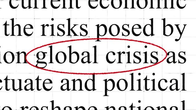 Global crisis highlight words with documentary style text animation for news and report