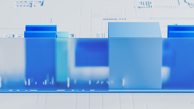 Tech-inspired 3D background featuring geometric shapes in blue