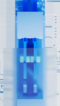 Tech-inspired 3D background featuring geometric shapes in blue