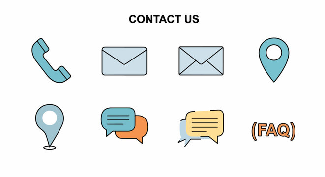 Collection of colorful communication icons for customer support and information