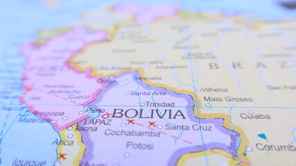Obraz premium Bolivia Map Close-Up: Travel and Geography Concept
