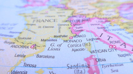 Fototapeta premium Map of Southern Europe: France, Spain, Italy, Monaco