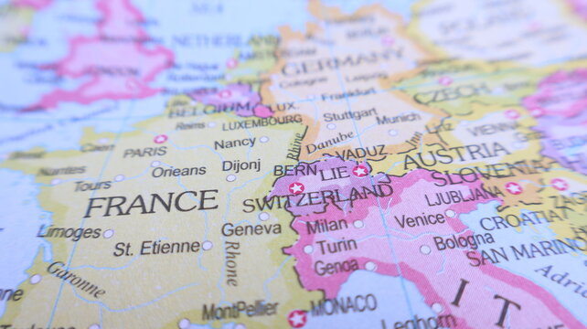 Map of Western Europe: France, Switzerland, Austria, Italy