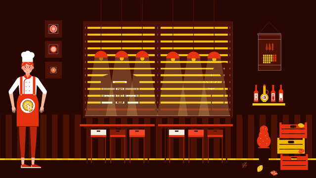 Empty Restaurant Interior with Dark Atmosphere