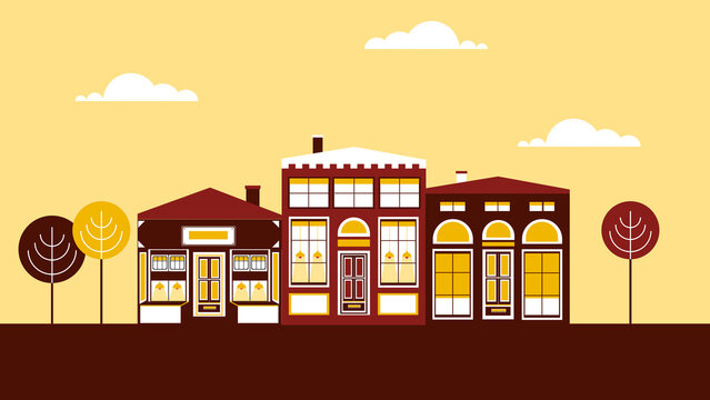 City Street View with Residential Houses in Local Neighborhood