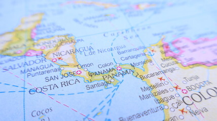 Obraz premium Panama, Costa Rica, Colombia Map: Central America Travel