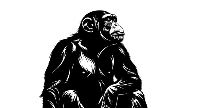 Detailed Black and White Illustration of a Chimpanzee.