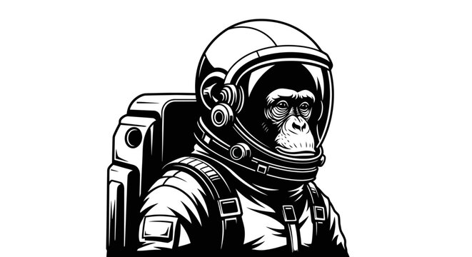 Chimpanzee Astronaut in Space Suit Detailed Illustration.