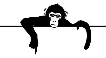 Silhouette of a chimpanzee hanging from a horizontal line. © Aruna