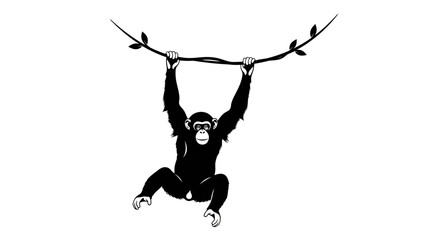 Silhouette of a chimpanzee swinging on a vine. © Aruna