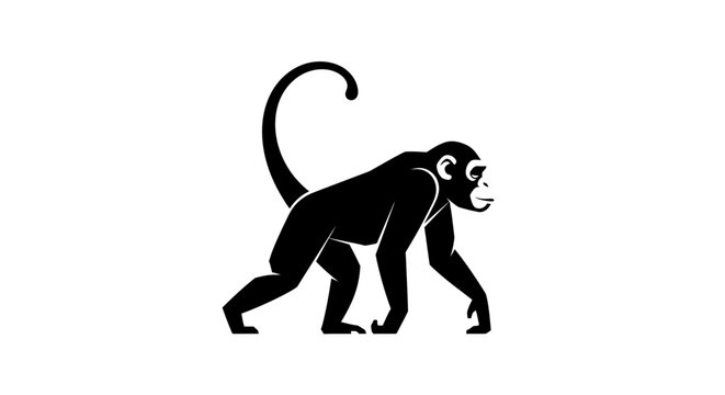 Silhouette of a Spider Monkey Walking on All Fours.