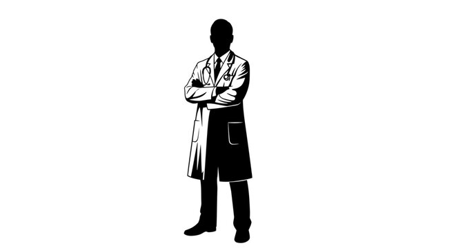 Silhouette of a Doctor Standing Confidently with Arms Crossed.
