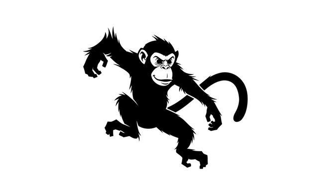 Silhouette of a dynamic monkey in motion.