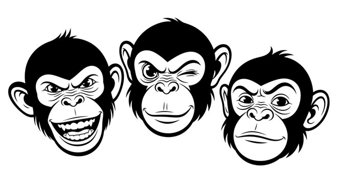 Three Wise Monkeys Expressing Different Emotions.