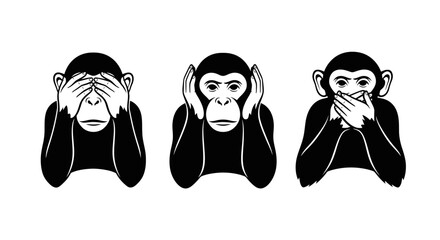 Three Wise Monkeys See No Evil Hear No Evil Speak No Evil. © Fara