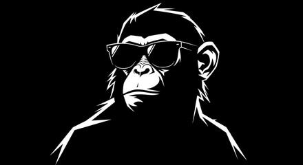 Cool Monkey Wearing Sunglasses in Black and White. © Nira