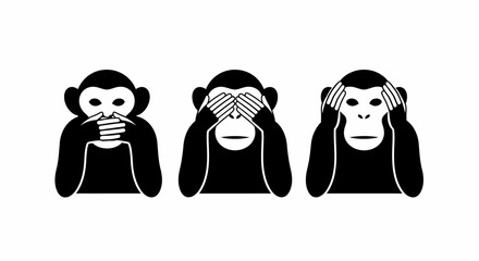 Three Wise Monkeys Symbolizing See No Evil Hear No Evil Speak No Evil. © Fara