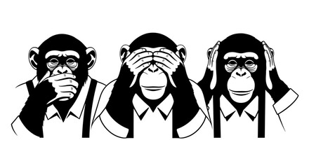 Three Wise Monkeys See No Evil Hear No Evil Speak No Evil. © Fara