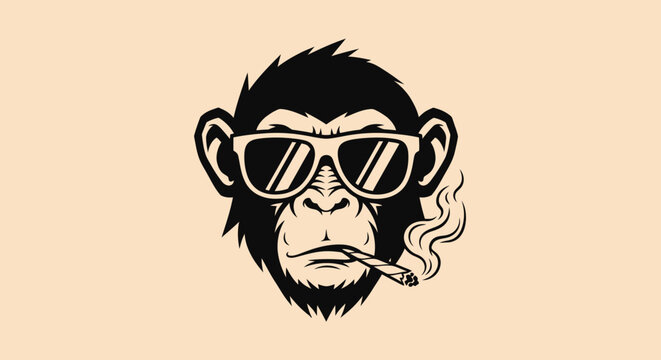 Cool Monkey Wearing Sunglasses Smoking Cigarette.