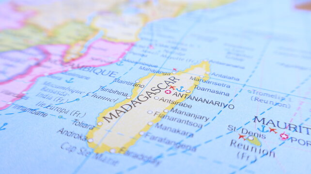 Map of Madagascar and Mauritius, Islands in the Indian Ocean