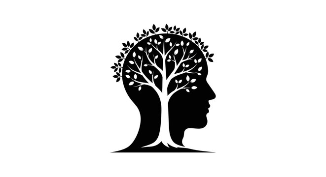 Tree of Life Growing Inside Human Head Silhouette.