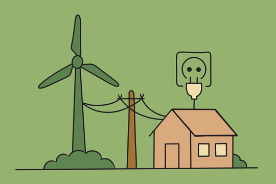 Windmill energy powering home for ecology and planet saving