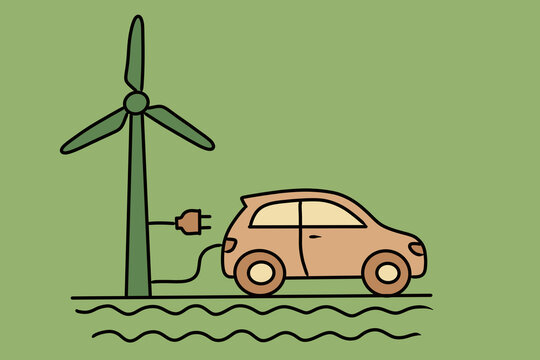 Windmill energy charging electric car for saving planet