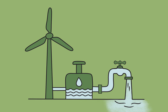 Windmill-powered water system for sustainable ecology plan