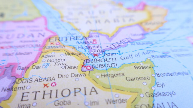 Close Up Map of Djibouti, Ethiopia, Yemen, Eritrea and Somalia