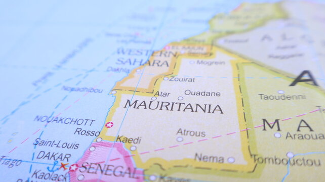 Map of Mauritania, Senegal and Western Sahara