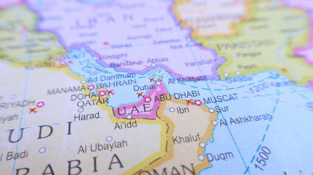 Middle East Map Detail: UAE, Saudi Arabia, Qatar, Oman