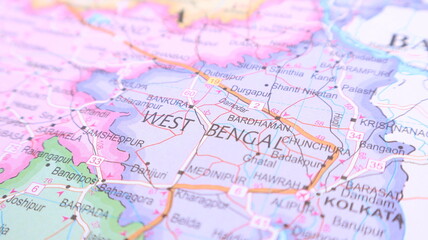 Obraz premium Detail of West Bengal State on a Colorful Map