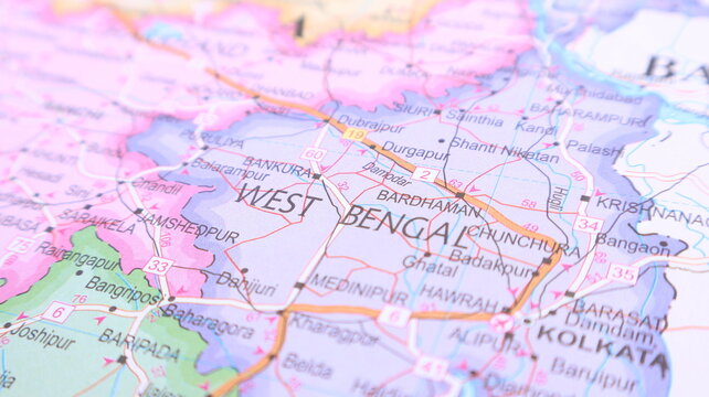 Detail of West Bengal State on a Colorful Map