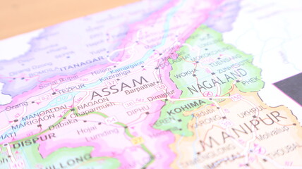 Fototapeta premium Assam and Nagaland Map, India: Northeastern Travel