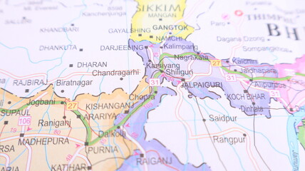 Naklejka premium Map of Sikkim, Darjeeling and North Bengal Region, India