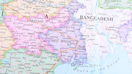 Naklejka premium Map of Eastern India: Jharkhand, West Bengal, Bangladesh Detail