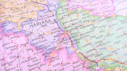 Fototapeta premium Haryana & Delhi, India - Detail from a Colorful Map