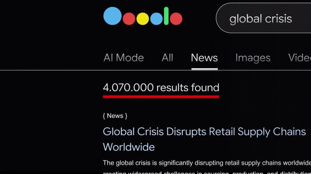Global crisis search engine text animation with documentary style search bar animation for news topic and trend