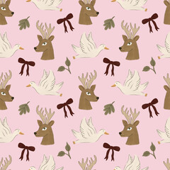 Naklejka premium Cartoon animals seamless pattern. Illustration for fabric und textile design, wallpaper, packaging, nursery, greeting cards, decoration.