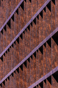 Abstract facade detail of modern building with rust metal